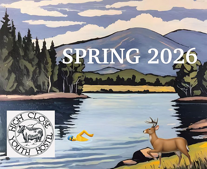 Spring 2026 logo of a scene with a Lake with a swimmer and deer in the foreground